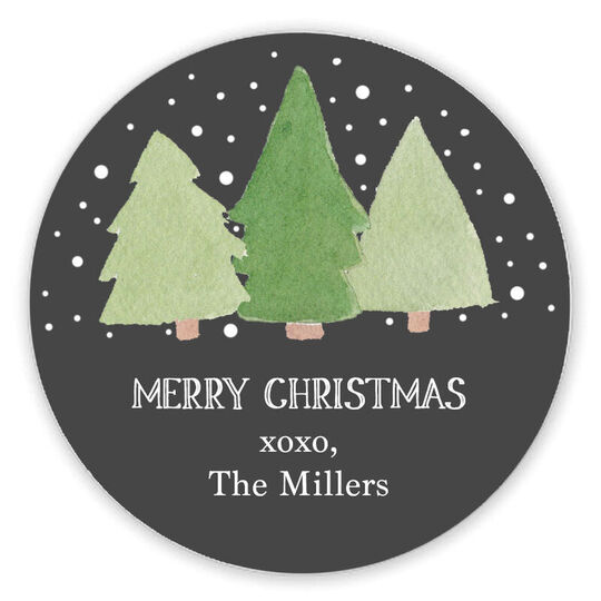 Trio of Trees Round Holiday Gift Stickers